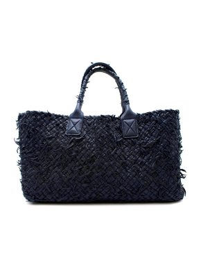 Bottega Veneta Blue Distressed Intrecciato Tote Bag