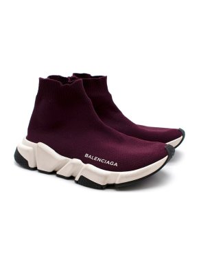 Balenciaga Burgundy Knit Speed Stretch-Knit Slip-On Sneakers