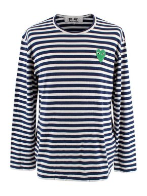 Comme des Garcons Blue & White Striped Long Sleeve Top