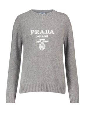 Prada grey intarsia logo wool and cashmere jumper