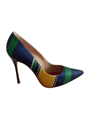 Carolina Herrera Navy & Yellow Striped Pumps
