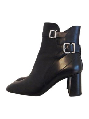 Black Leather Buckle Detail Ankle Boots