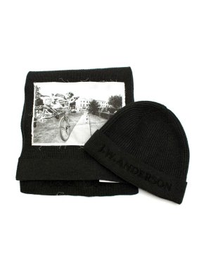 JW Anderson Black Ribbed Beanie and Scarf