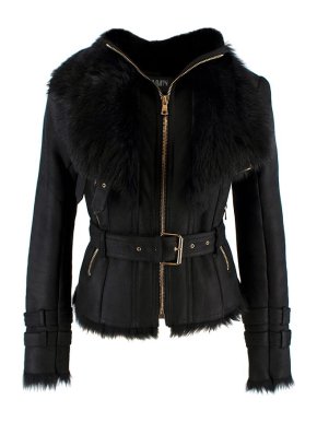 Balmain Leather Fur Trimmed Jacket