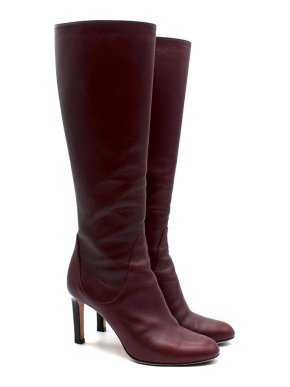 Jimmy Choo Burgundy Leather Freya Knee High Boots