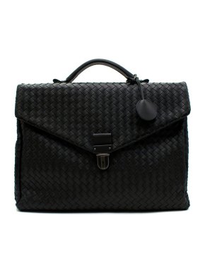 Bottega Veneta Black Intrecciato Leather Briefcase