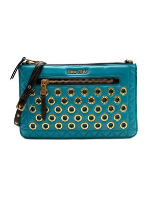 Miu Miu Turquoise Leather Eyelet Chain Bag
