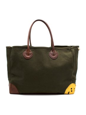 Kapital Smiley Patch Green Canvas & Leather Shoulder Bag