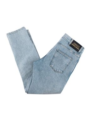 Gucci Light Wash Straight Leg Logo Patch Jeans