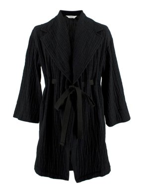 Sasquatchfabrix Pleated Black Wool Belted Coat
