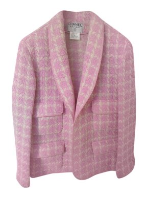 Chanel Pink Houndstooth Tweed Oversized Blazer