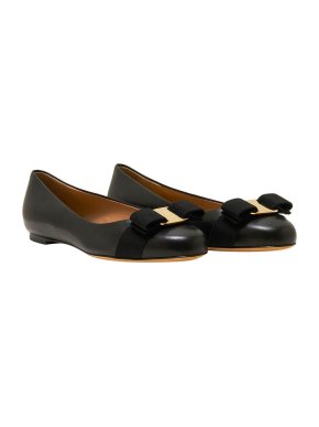 Salvatore Ferragamo Black Leather Varina Ballet Flats