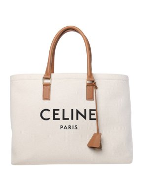 Celine Canvas Calfskin Horizontal Cabas Tote Bag