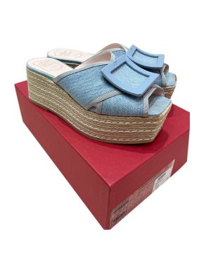 Roger Vivier Denim Bikiviv Platform Mule Espadrilles