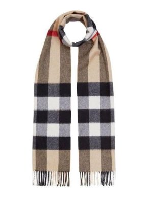 Burberry Archive Beige Half Mega Check Cashmere Scarf