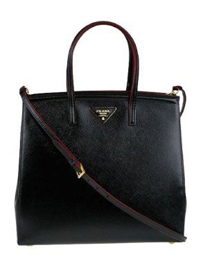 Prada Saffiano Leather Black Tall Shoulder Bag