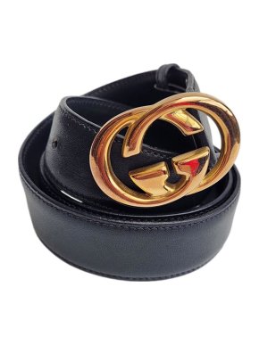 Gucci Vintage Black GG Leather Belt - Size 70