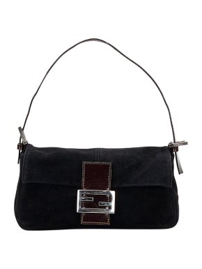 Fendi Black Suede Baguette Shoulder Bag