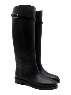 Dior Black Leather Empreinte Knee Boots