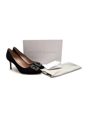 Manolo Blahnik Black Satin Hangisi 70mm Pumps
