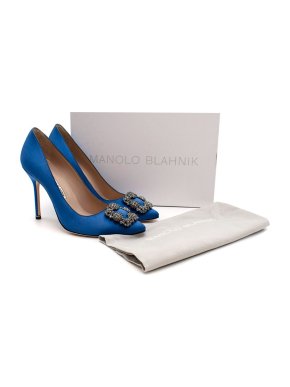 Manolo Blahnik Blue Satin Hangisi 105mm Pumps