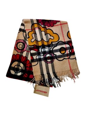 Burberry Floral Printed Nova Check Cashmere Scarf