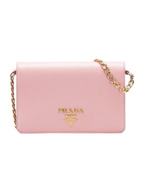 Prada Pink Saffiano Leather Wallet on Chain