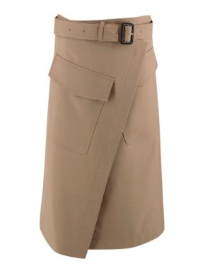 Celine Khaki Belted Midi Skirt