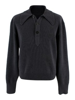 Maison Martin Margiela Grey Chunky Ribbed Knit 1/2 Button Jumper