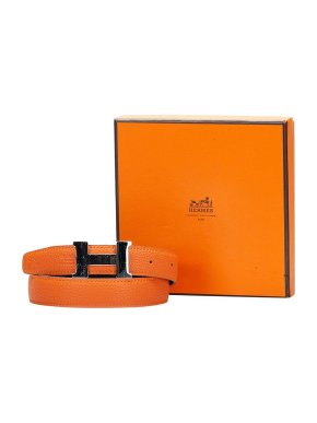 Hermes Orange & Black Constance Leather Belt - Size 80