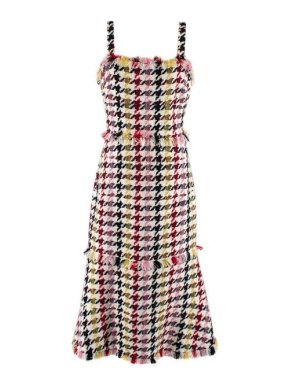 Oscar de la Renta Multicoloured Tweed Houndstooth Midi Dress