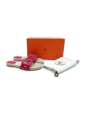 Hermes Pink Leather Famosa Espadrille Slides