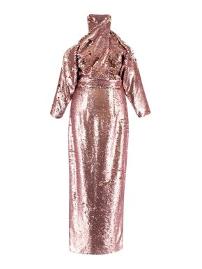 Safiyaa Pink Sequinned High Neck Midi Dress