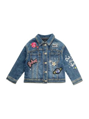 Monnalisa Galaxy Applique Embroidered Blue Denim Jacket