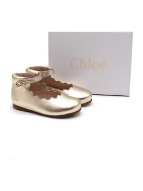 Chloe Gold Metallic Scalloped Ballerina Shoes