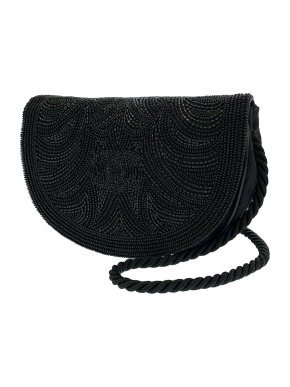 Chanel Black Satin Beaded Crossbody Bag