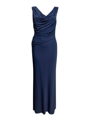 Vera Wang Draped Blue Rayon Sleeveless Evening Gown