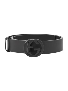 Gucci Matte Black Interlocking GG Leather Belt 90cm