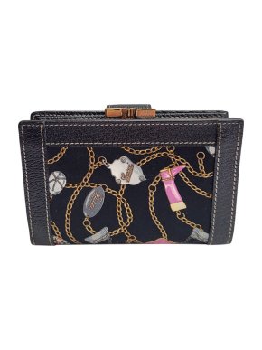 Gucci Vintage Silk and Leather Printed Card Holder Wallet