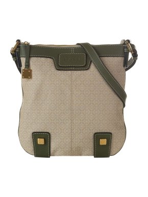 Loewe Anagram Beige and Green Canvas Crossbody
