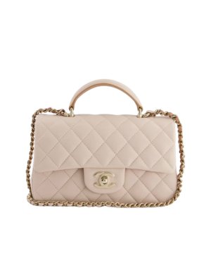 Chanel Blush Pink and Honey Lambskin Top Handle Mini Rectangular Flap Bag