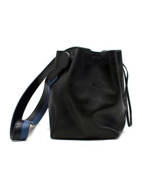 Hermes Licol 17 Evercolor Black and Blue Leather Bucket Bag