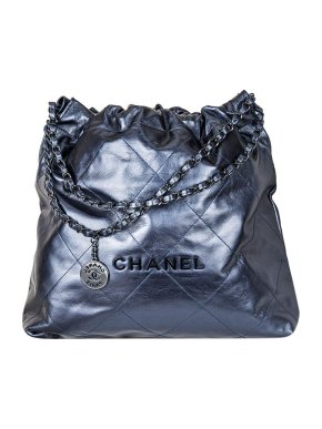 Chanel metallic blue calfskin 22 tote bag