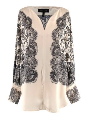 Escada Lace Printed White Silk Blouse