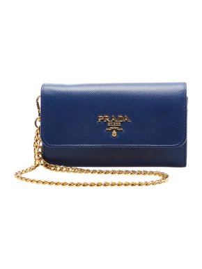 Prada Saffiano Blue Wallet On Chain
