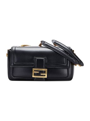 Fendi Black Leather Baguette Chain Bag