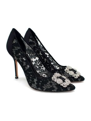 Manolo Blahnik Hangisi Lace Jewelled Pumps