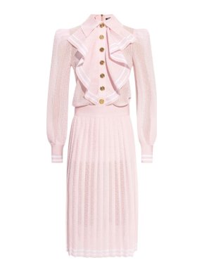 Balmain Pink Pleated Midi Dress