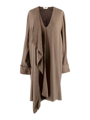 Fendi Brown FF Karligraphy Silk Draped Dress