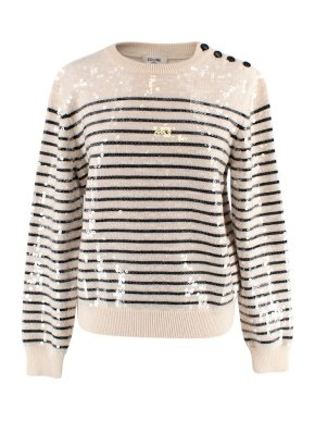 Celine Striped Sequin Embellished Wool Jumper